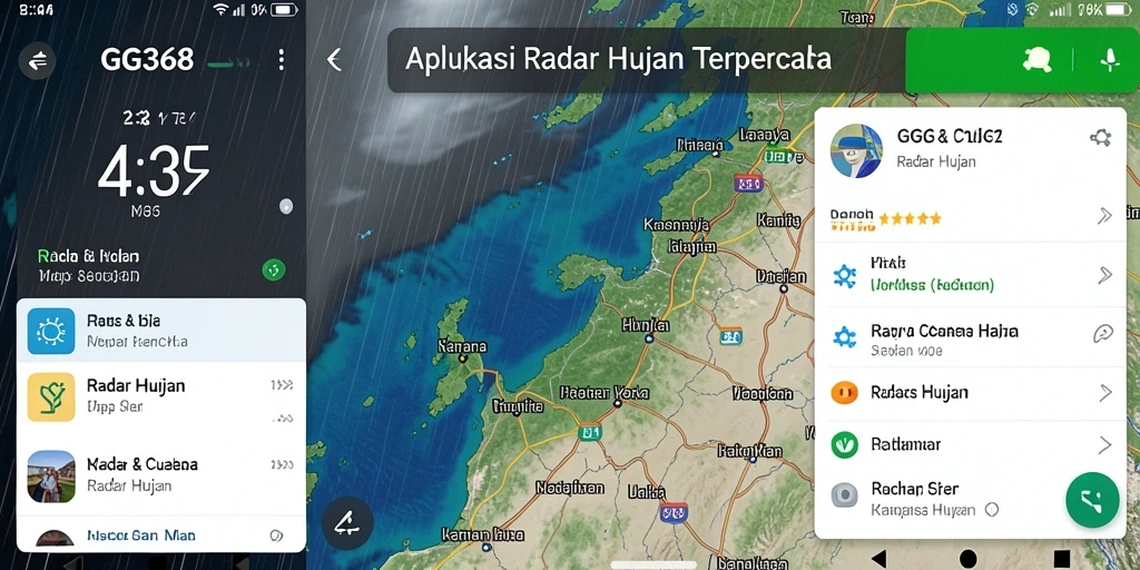 Screenshot utama GG368 menunjukkan antarmuka radar hujan yang informatif.