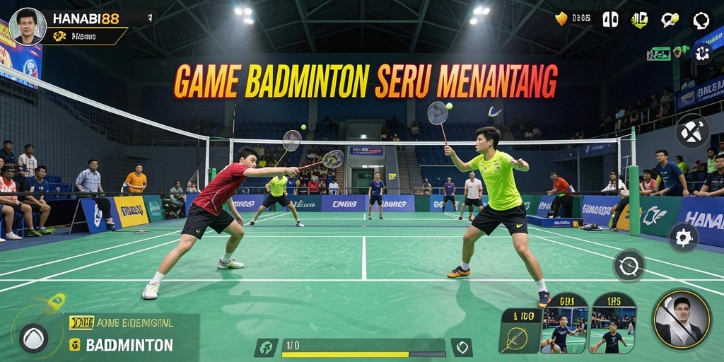 Tampilan antarmuka game Badminton HANABI88 yang menarik.