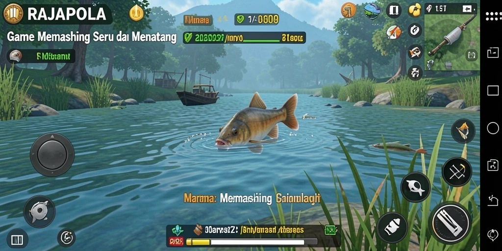 Screenshot RAJAPOLA yang menunjukkan pengalaman memancing yang mendebarkan.