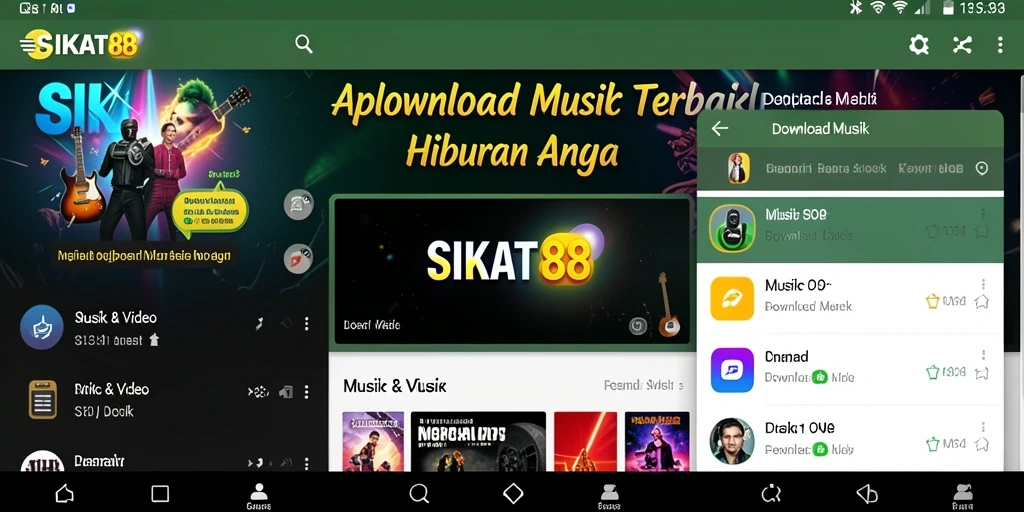Tampilan antarmuka SIKAT88 yang menarik untuk aplikasi Download Musik.