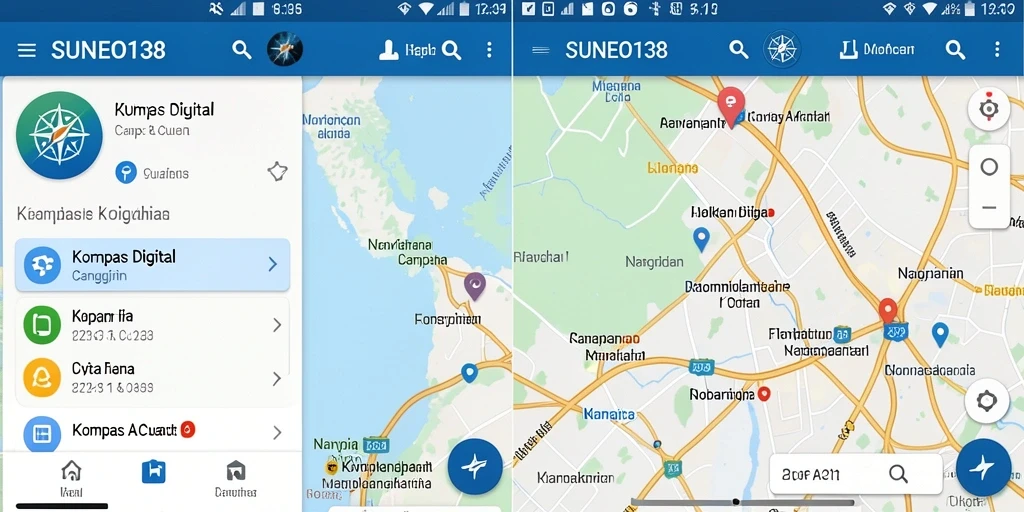 Antarmuka SUNEO138 menunjukkan fungsi kompas digital dan informasi cuaca terkini.